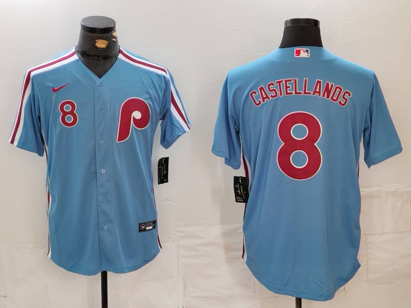 Men's Philadelphia Phillies #8 Nick Castellanos Blue Cool Base Stitched Jersey Men's Philadelphia Phillies #8 Nick Castellanos Blue Cool Base Stitched Jersey