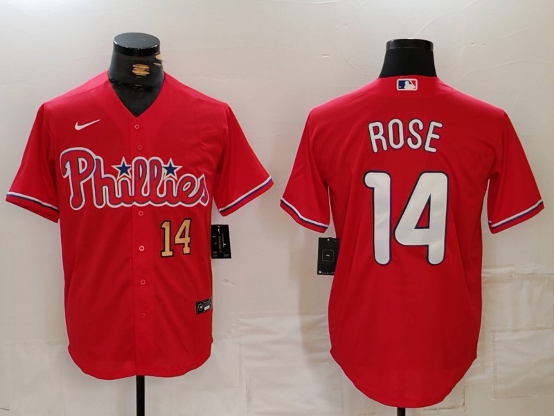 Men's Philadelphia Phillies #14 Pete Rose Red Cool Base Stitched Jersey 3 Men's Philadelphia Phillies #14 Pete Rose Red Cool Base Stitched Jersey 3