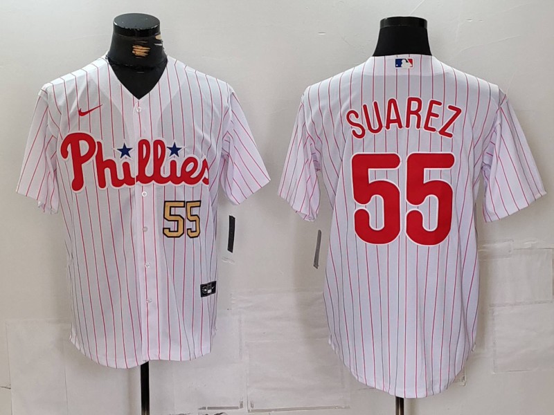 Men's Philadelphia Phillies #55 Ranger Suárez White Cool Base Stitched Jersey 3 Men's Philadelphia Phillies #55 Ranger Suárez White Cool Base Stitched Jersey 3