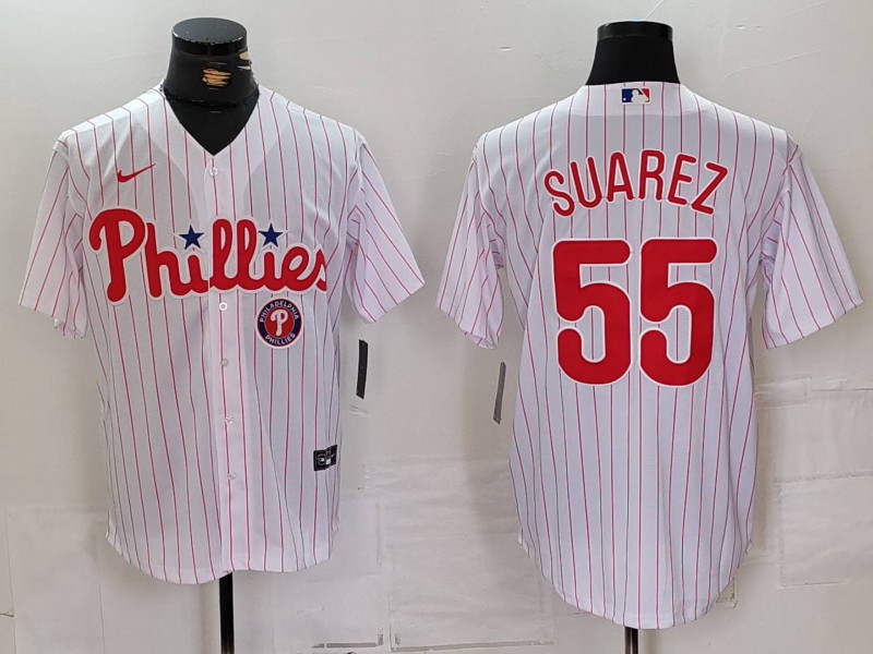 Men's Philadelphia Phillies #55 Ranger Suárez White Cool Base Stitched Jersey 1 Men's Philadelphia Phillies #55 Ranger Suárez White Cool Base Stitched Jersey 1
