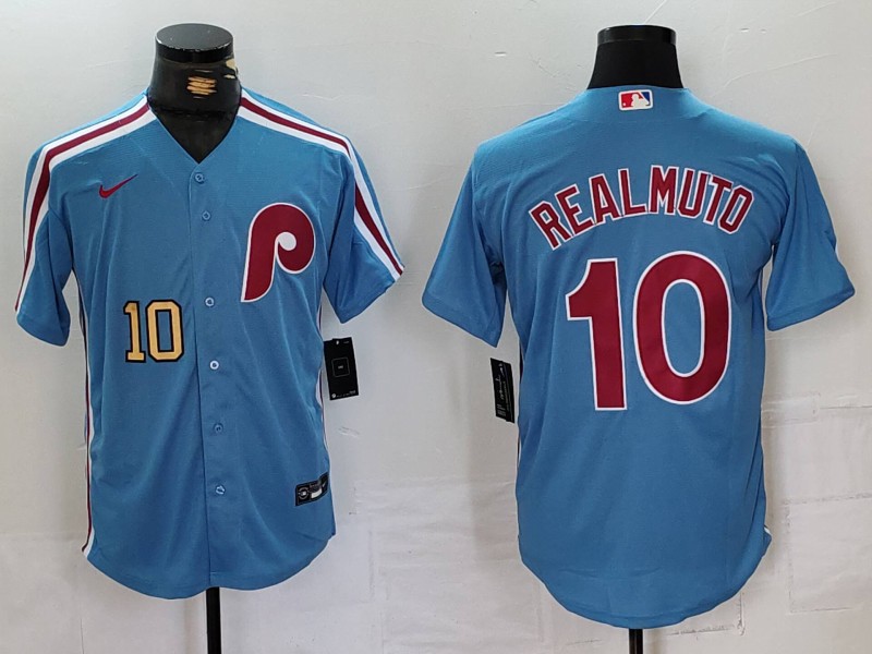 Men's Philadelphia Phillies #10 J.T. Realmuto Blue Cool Base Stitched Jersey 1 Men's Philadelphia Phillies #10 J.T. Realmuto Blue Cool Base Stitched Jersey 1