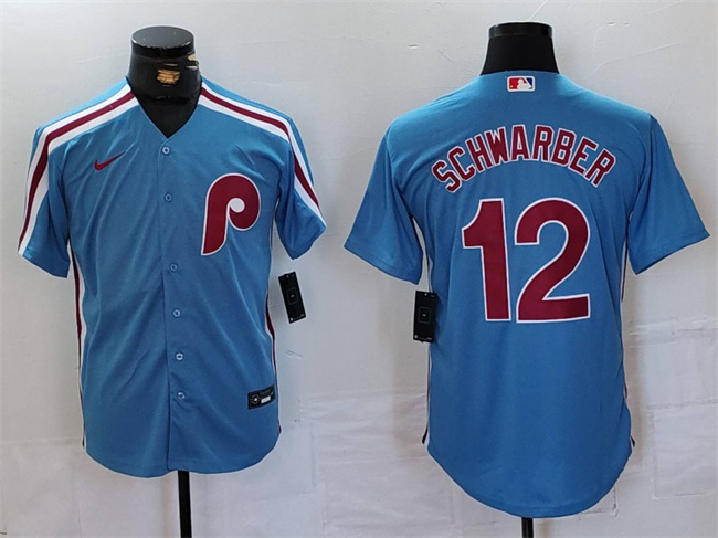 Men's Philadelphia Phillies #12 Kyle Schwarber Blue Cool Base Stitched Jersey Men's Philadelphia Phillies #12 Kyle Schwarber Blue Cool Base Stitched Jersey