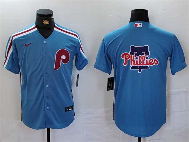 Men's Philadelphia Phillies Team Big Logo Blue Cool Base Stitched Jersey 1 Men's Philadelphia Phillies Team Big Logo Blue Cool Base Stitched Jersey 1