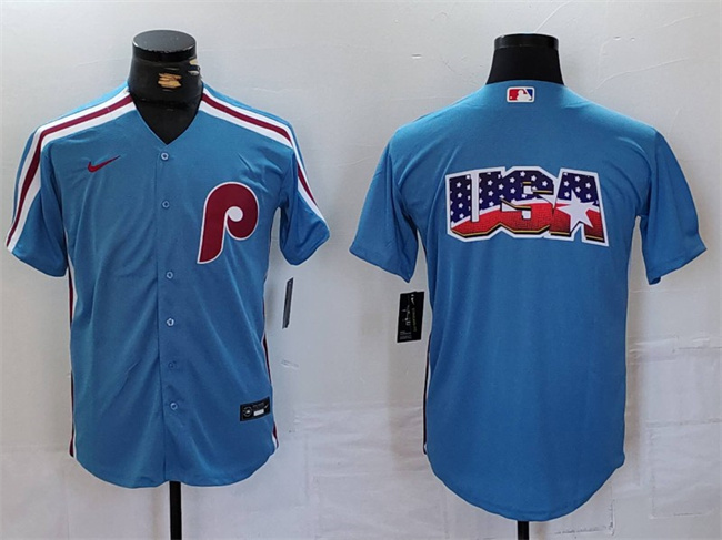 Men's Philadelphia Phillies Team Big Logo Blue Cool Base Stitched Jersey Men's Philadelphia Phillies Team Big Logo Blue Cool Base Stitched Jersey