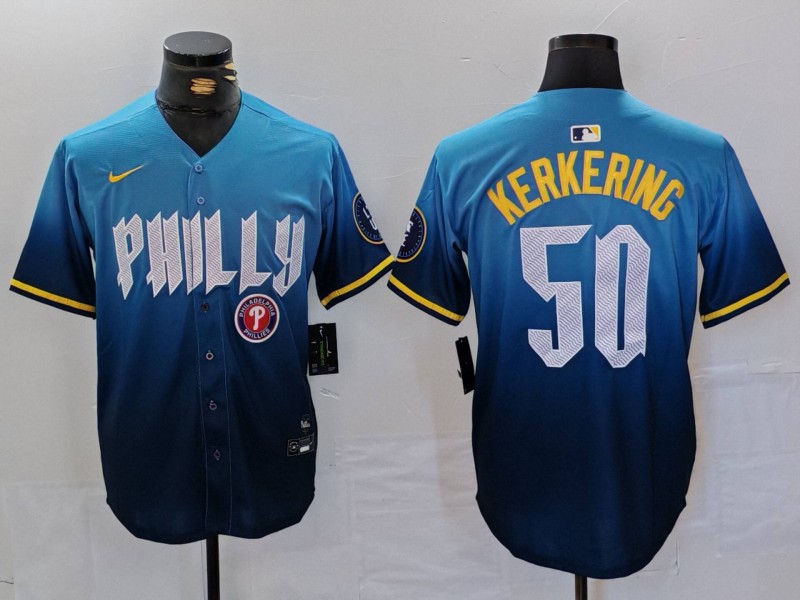 Men's Philadelphia Phillies #50 Orion Kerkering Blue 2024 City Connect Limited Stitched Jersey 3 Men's Philadelphia Phillies #50 Orion Kerkering Blue 2024 City Connect Limited Stitched Jersey 3