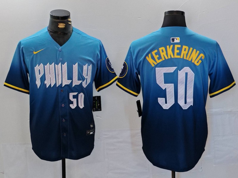 Men's Philadelphia Phillies #50 Orion Kerkering Blue 2024 City Connect Limited Stitched Jersey 1 Men's Philadelphia Phillies #50 Orion Kerkering Blue 2024 City Connect Limited Stitched Jersey 1