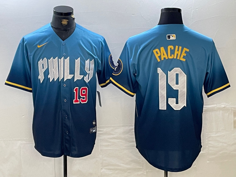 Men's Philadelphia Phillies #19 Cristian Pache Blue 2024 City Connect Limited Stitched Jersey 1 Men's Philadelphia Phillies #19 Cristian Pache Blue 2024 City Connect Limited Stitched Jersey 1