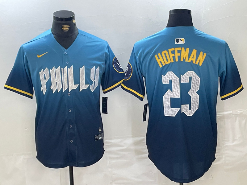 Men's Philadelphia Phillies #23 Jeff Hoffman Blue 2024 City Connect Limited Stitched Jersey 2 Men's Philadelphia Phillies #23 Jeff Hoffman Blue 2024 City Connect Limited Stitched Jersey 2