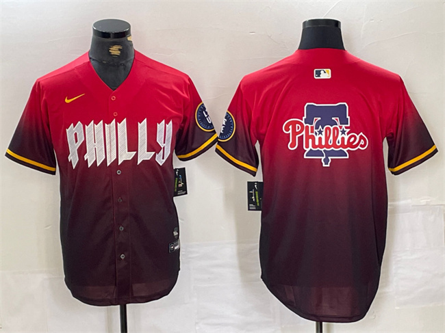 Men's Philadelphia Phillies Red Team Big Logo 2024 City Connect Limited Stitched Baseball Jersey 1 Men's Philadelphia Phillies Red Team Big Logo 2024 City Connect Limited Stitched Baseball Jersey 1