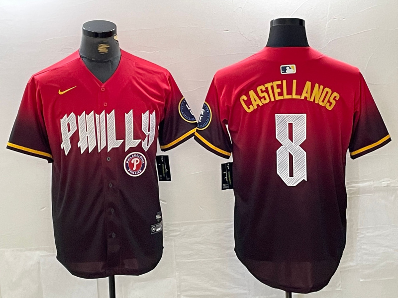 Men's Philadelphia Phillies #8 Nick Castellanos Red 2024 City Connect Limited Stitched Jersey 4 Men's Philadelphia Phillies #8 Nick Castellanos Red 2024 City Connect Limited Stitched Jersey 4