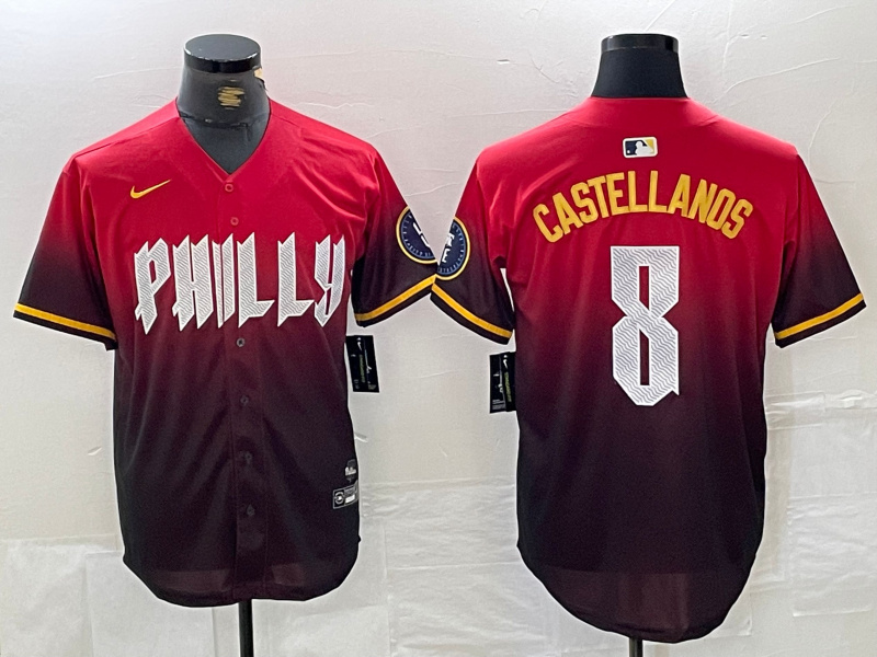 Men's Philadelphia Phillies #8 Nick Castellanos Red 2024 City Connect Limited Stitched Jersey 3 Men's Philadelphia Phillies #8 Nick Castellanos Red 2024 City Connect Limited Stitched Jersey 3