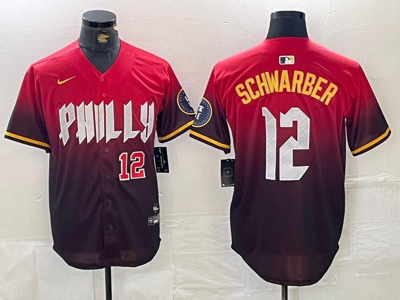 Men's Philadelphia Phillies #12 Kyle Schwarber Red 2024 City Connect Limited Stitched Jersey 3 Men's Philadelphia Phillies #12 Kyle Schwarber Red 2024 City Connect Limited Stitched Jersey 3