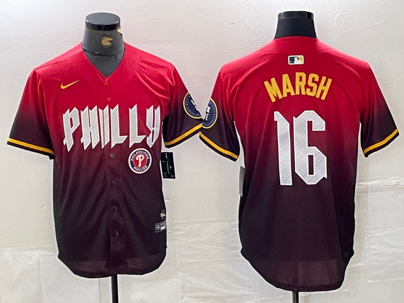 Men's Philadelphia Phillies #16 Brandon Marsh Red 2024 City Connect Limited Stitched Jersey 3 Men's Philadelphia Phillies #16 Brandon Marsh Red 2024 City Connect Limited Stitched Jersey 3