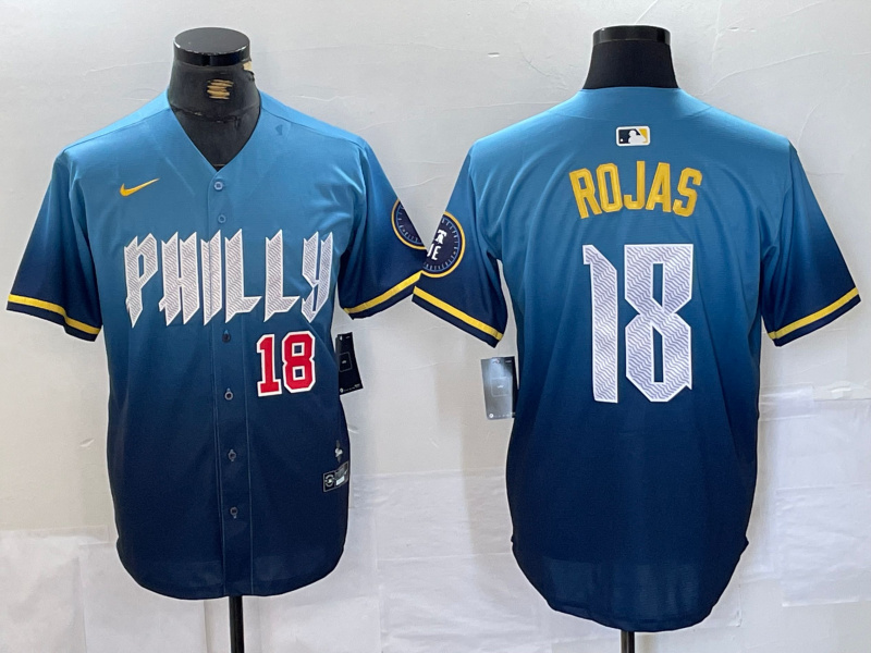 Men's Philadelphia Phillies #18 Johan Rojas Blue 2024 City Connect Limited Stitched Jersey 1 Men's Philadelphia Phillies #18 Johan Rojas Blue 2024 City Connect Limited Stitched Jersey 1