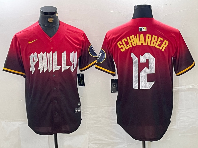 Men's Philadelphia Phillies #12 Kyle Schwarber Red 2024 City Connect Limited Stitched Jersey Men's Philadelphia Phillies #12 Kyle Schwarber Red 2024 City Connect Limited Stitched Jersey