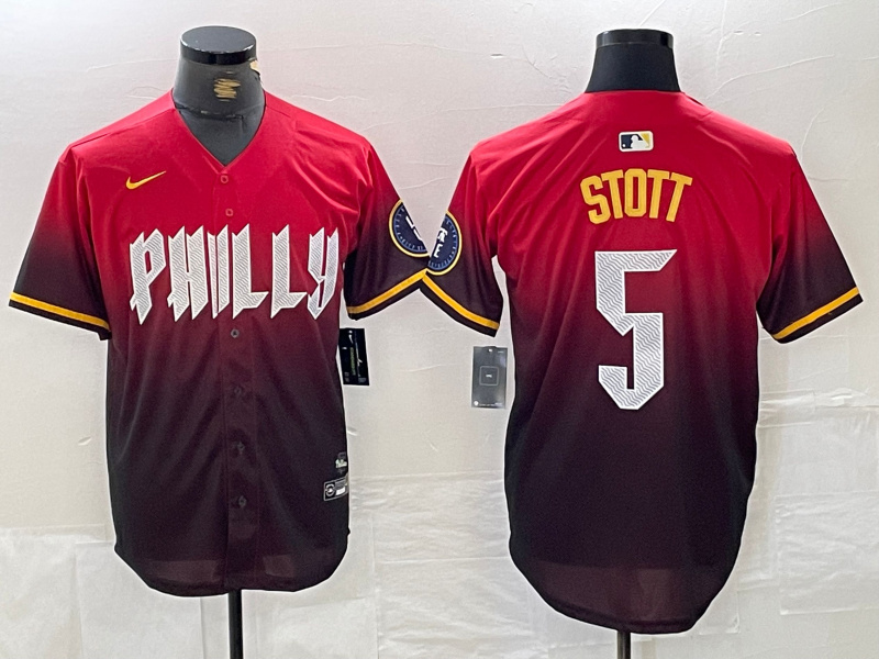 Men's Philadelphia Phillies #5 Bryson Stott Red 2024 City Connect Limited Stitched Jersey 2 Men's Philadelphia Phillies #5 Bryson Stott Red 2024 City Connect Limited Stitched Jersey 2