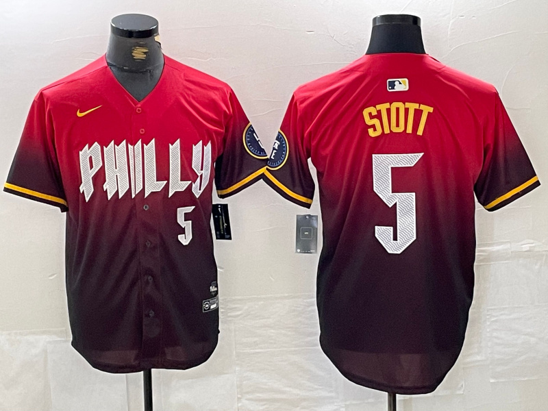 Men's Philadelphia Phillies #5 Bryson Stott Red 2024 City Connect Limited Stitched Jersey 1 Men's Philadelphia Phillies #5 Bryson Stott Red 2024 City Connect Limited Stitched Jersey 1