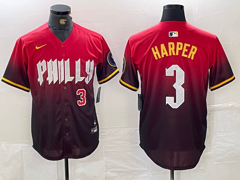 Men's Philadelphia Phillies #3 Bryce Harper Red 2024 City Connect Limited Stitched Jersey 3 Men's Philadelphia Phillies #3 Bryce Harper Red 2024 City Connect Limited Stitched Jersey 3