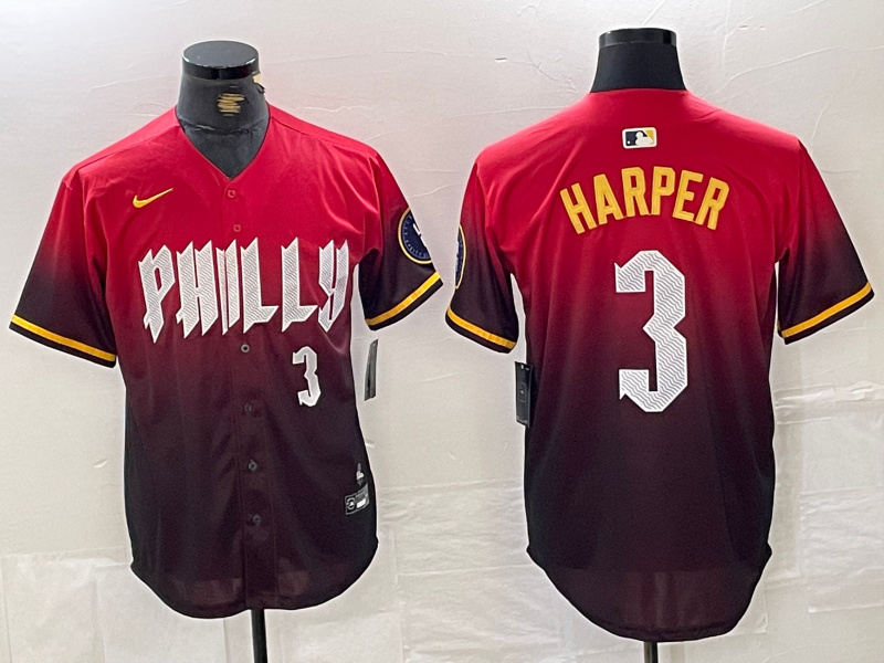 Men's Philadelphia Phillies #3 Bryce Harper Red 2024 City Connect Limited Stitched Jersey Men's Philadelphia Phillies #3 Bryce Harper Red 2024 City Connect Limited Stitched Jersey