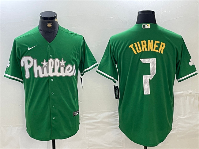 Men's Philadelphia Phillies #7 Trea Turner Green 2024 City Connect Stitched Jersey Men's Philadelphia Phillies #7 Trea Turner Green 2024 City Connect Stitched Jersey