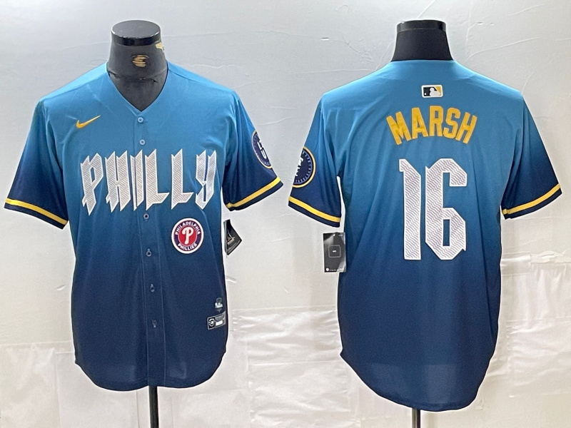 Men's Philadelphia Phillies #16 Brandon Marsh Blue 2024 City Connect Limited Stitched Jersey 3 Men's Philadelphia Phillies #16 Brandon Marsh Blue 2024 City Connect Limited Stitched Jersey 3