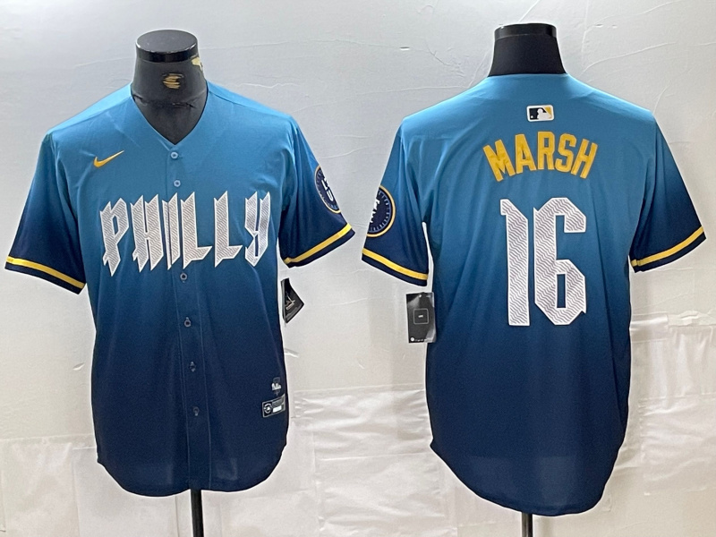 Men's Philadelphia Phillies #16 Brandon Marsh Blue 2024 City Connect Limited Stitched Jersey 2 Men's Philadelphia Phillies #16 Brandon Marsh Blue 2024 City Connect Limited Stitched Jersey 2