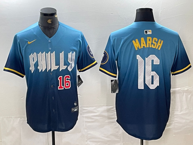 Men's Philadelphia Phillies #16 Brandon Marsh Blue 2024 City Connect Limited Stitched Jersey 1 Men's Philadelphia Phillies #16 Brandon Marsh Blue 2024 City Connect Limited Stitched Jersey 1