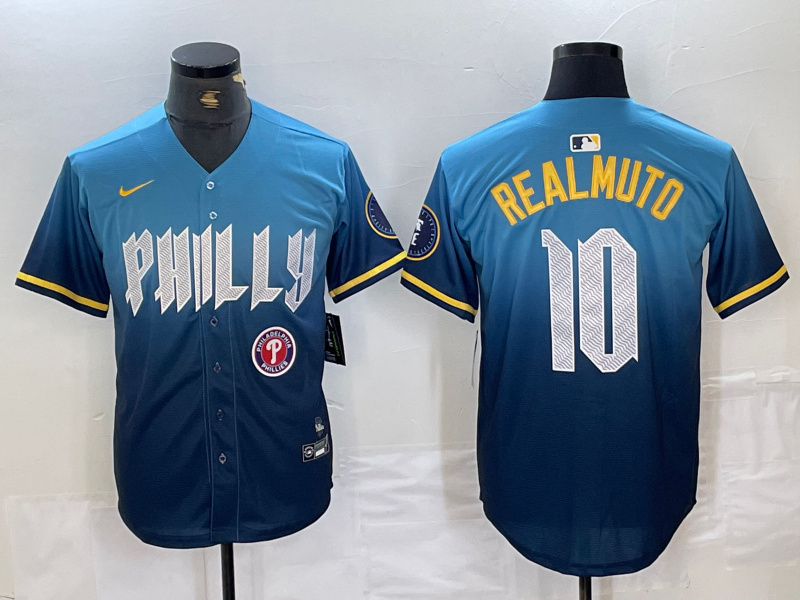 Men's Philadelphia Phillies #10 J.T. Realmuto Blue 2024 City Connect Limited Stitched Jersey Men's Philadelphia Phillies #10 J.T. Realmuto Blue 2024 City Connect Limited Stitched Jersey