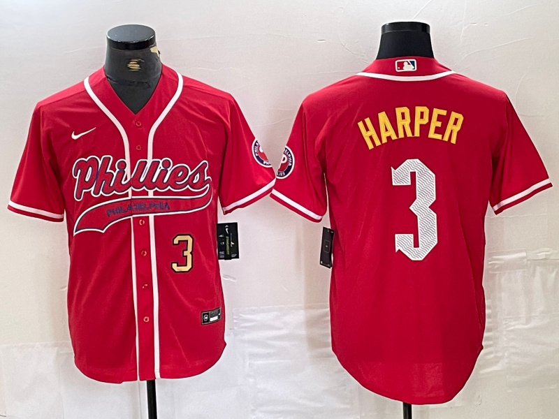 Men's Philadelphia Phillies #3 Bryce Harper Red 2024 City Connect Stitched Jersey 1 Men's Philadelphia Phillies #3 Bryce Harper Red 2024 City Connect Stitched Jersey 1
