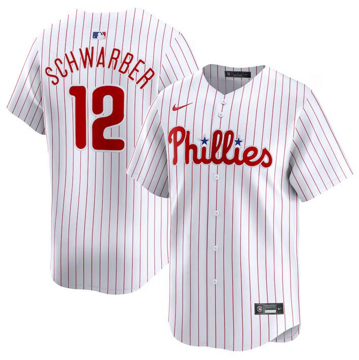 Men's Philadelphia Phillies #12 Kyle Schwarber White Home Limited Stitched Jersey Men's Philadelphia Phillies #12 Kyle Schwarber White Home Limited Stitched Jersey