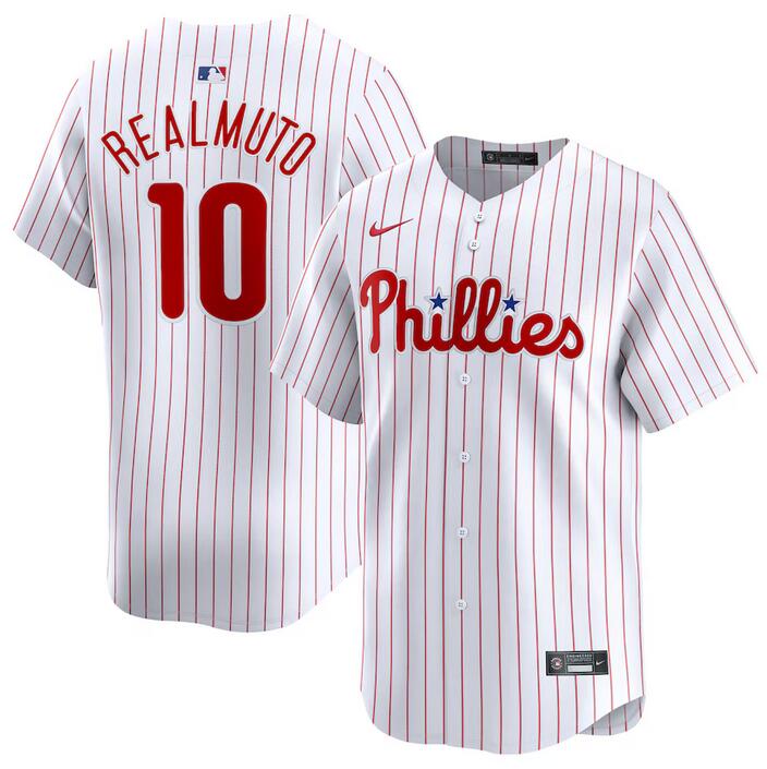 Men's Philadelphia Phillies #10 J.T. Realmuto White Home Limited Stitched Jersey Men's Philadelphia Phillies #10 J.T. Realmuto White Home Limited Stitched Jersey