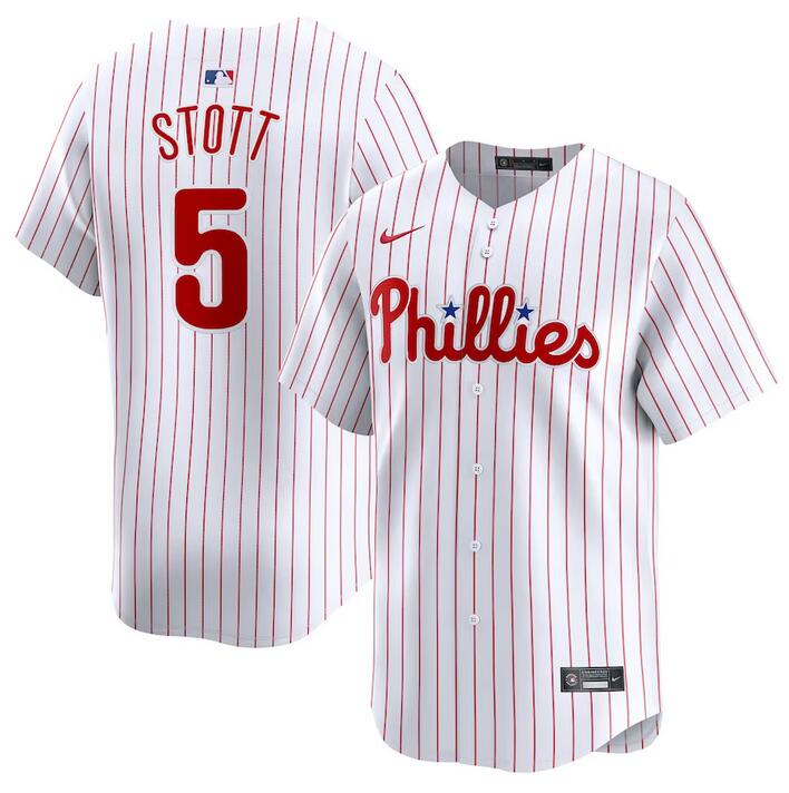 Men's Philadelphia Phillies #5 Bryson Stott White Home Limited Stitched Jersey Men's Philadelphia Phillies #5 Bryson Stott White Home Limited Stitched Jersey