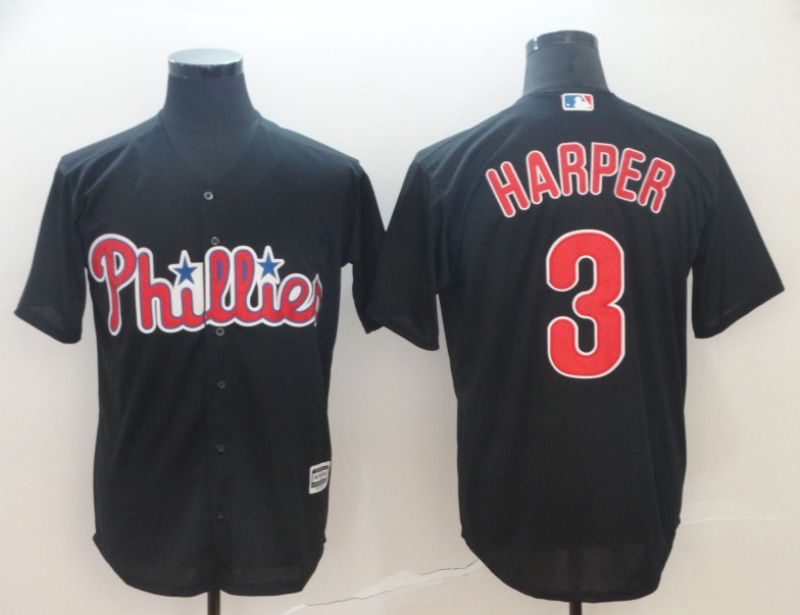 Men's Philadelphia Phillies #3 Bryce Harper Black Cool Base Stitched Jersey Men's Philadelphia Phillies #3 Bryce Harper Black Cool Base Stitched Jersey