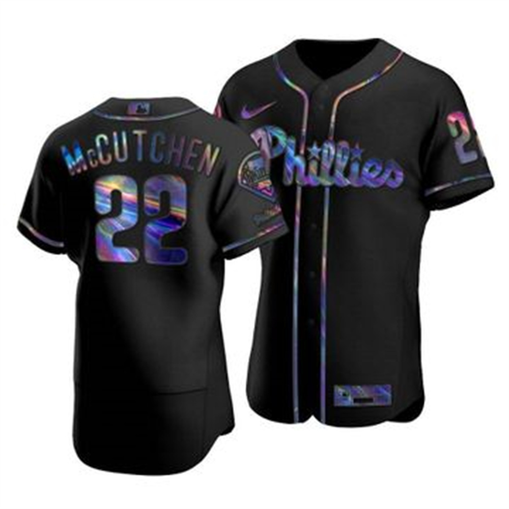 Philadelphia Phillies #22 Andrew McCutchen Men's Nike Iridescent Holographic Collection MLB Jersey - Black Philadelphia Phillies #22 Andrew McCutchen Men's Nike Iridescent Holographic Collection MLB Jersey - Black