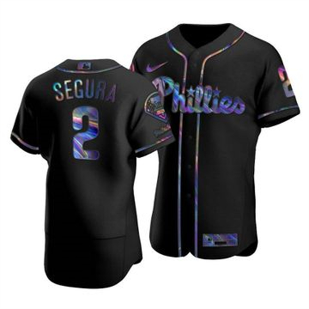 Philadelphia Phillies #2 Jean Segura Men's Nike Iridescent Holographic Collection MLB Jersey - Black Philadelphia Phillies #2 Jean Segura Men's Nike Iridescent Holographic Collection MLB Jersey - Black