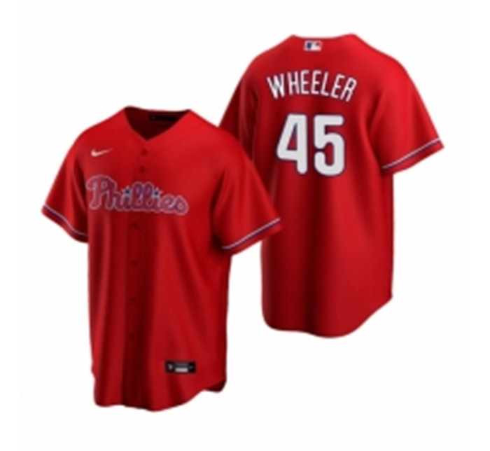 Mens Nike Philadelphia Phillies 45 Zack Wheeler Red Alternate Stitched Baseball Jersey Mens Nike Philadelphia Phillies 45 Zack Wheeler Red Alternate Stitched Baseball Jersey