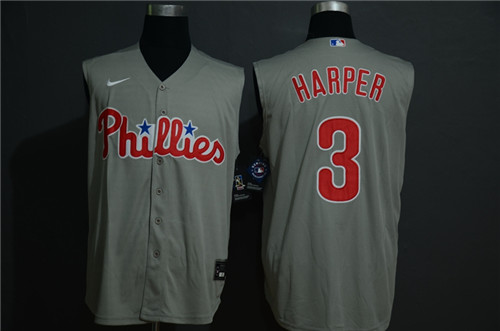 Phillies 3 Bryce Harper Gray Gold Nike Cool Base Sleeveless Jersey Phillies 3 Bryce Harper Gray Gold Nike Cool Base Sleeveless Jersey