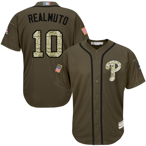Phillies #10 J. T. Realmuto Green Salute to Service Stitched Baseball Jersey Phillies #10 J. T. Realmuto Green Salute to Service Stitched Baseball Jersey