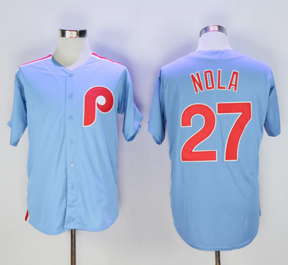 Men's Philadelphia Phillies #27 Aaron Nola Light Blue Cool Base Cooperstown Jersey Men's Philadelphia Phillies #27 Aaron Nola Light Blue Cool Base Cooperstown Jersey