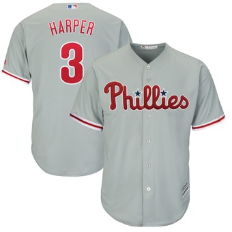 Men's Philadelphia Phillies #3 Bryce Harper Majestic Gray Cool Base Player Jersey Men's Philadelphia Phillies #3 Bryce Harper Majestic Gray Cool Base Player Jersey