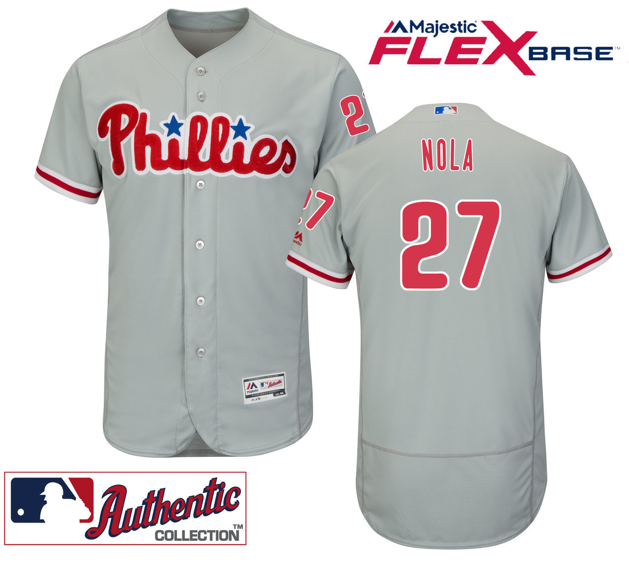 Men's Philadelphia Phillies #27 Aaron Nola Replica Grey Road Flexbase MLB Jersey Men's Philadelphia Phillies #27 Aaron Nola Replica Grey Road Flexbase MLB Jersey