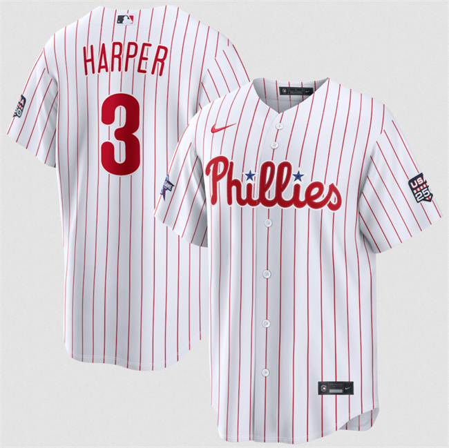 Men's Philadelphia Phillies #3 Bryce Harper White 2026 All-Star Game & USA 250 Patch Stitched Baseball Jersey