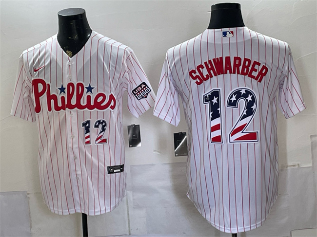 Men's Philadelphia Phillies #12 Kyle Schwarber White USA 250 Fourth of July Home Stitched Baseball Jersey Men's Philadelphia Phillies #12 Kyle Schwarber White USA 250 Fourth of July Home Stitched Baseball Jersey