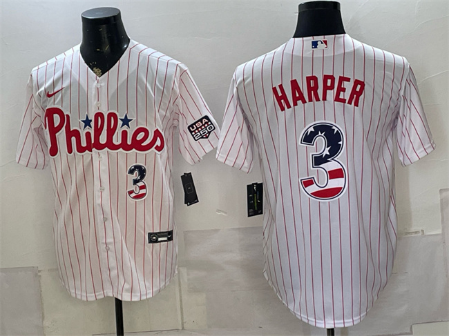 Men's Philadelphia Phillies #3 Bryce Harper White USA 250 Fourth of July Home Stitched Baseball Jersey Men's Philadelphia Phillies #3 Bryce Harper White USA 250 Fourth of July Home Stitched Baseball Jersey