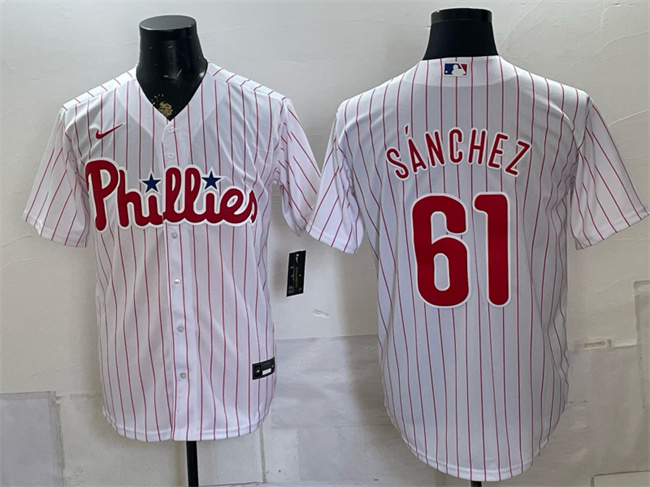 Men's Philadelphia Phillies #61 Cristopher Sánchez White Cool Base Stitched Jersey