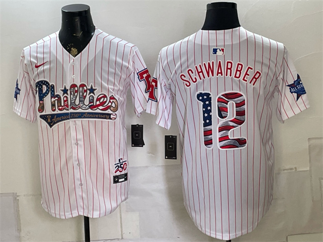 Men's Philadelphia Phillies #12 Kyle Schwarber White 2026 All-Star & USA 250 Fourth of July Home Stitched Baseball Jersey
