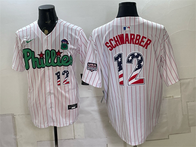 Men's Philadelphia Phillies #12 Kyle Schwarber White Phanatic USA 250 Fourth of July Stitched Baseball Jersey