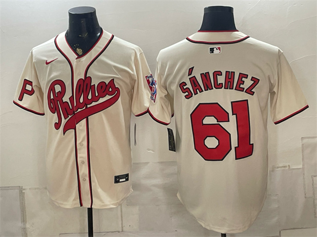 Men's Philadelphia Phillies #61 Cristopher Sánchez Cream 2026 Field of Dreams Stadium Stitched Baseball Jersey