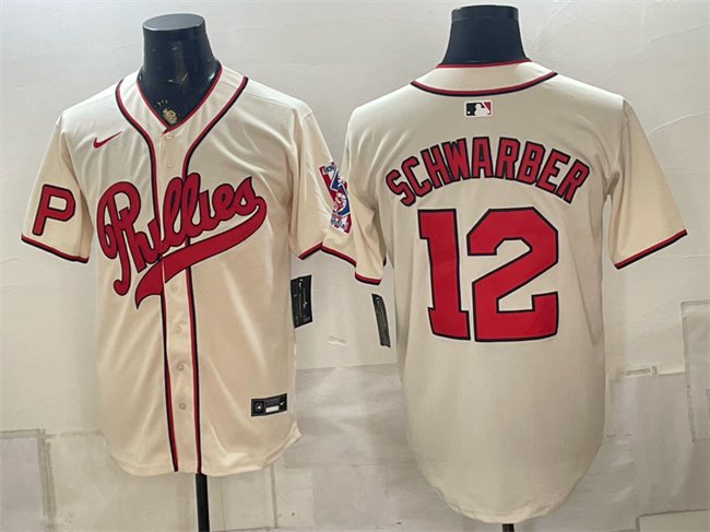 Men's Philadelphia Phillies #12 Kyle Schwarber Cream 2026 Field of Dreams Stadium Stitched Baseball Jersey