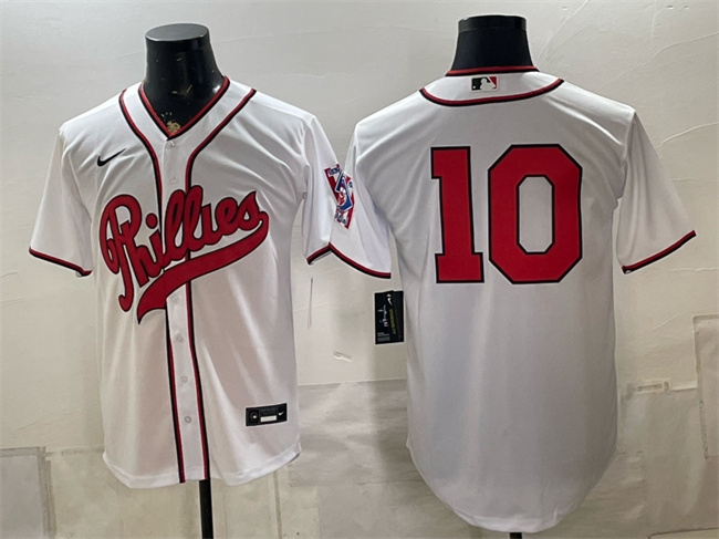 Men's Philadelphia Phillies #10 J.T. Realmuto White 2026 Field of Dreams Stadium Stitched Baseball Jersey